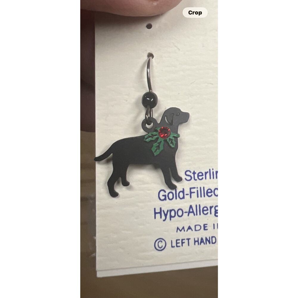 Sienna Sky Black Lab Labrador Retriever Dog With Holly Earrings by Left Hand